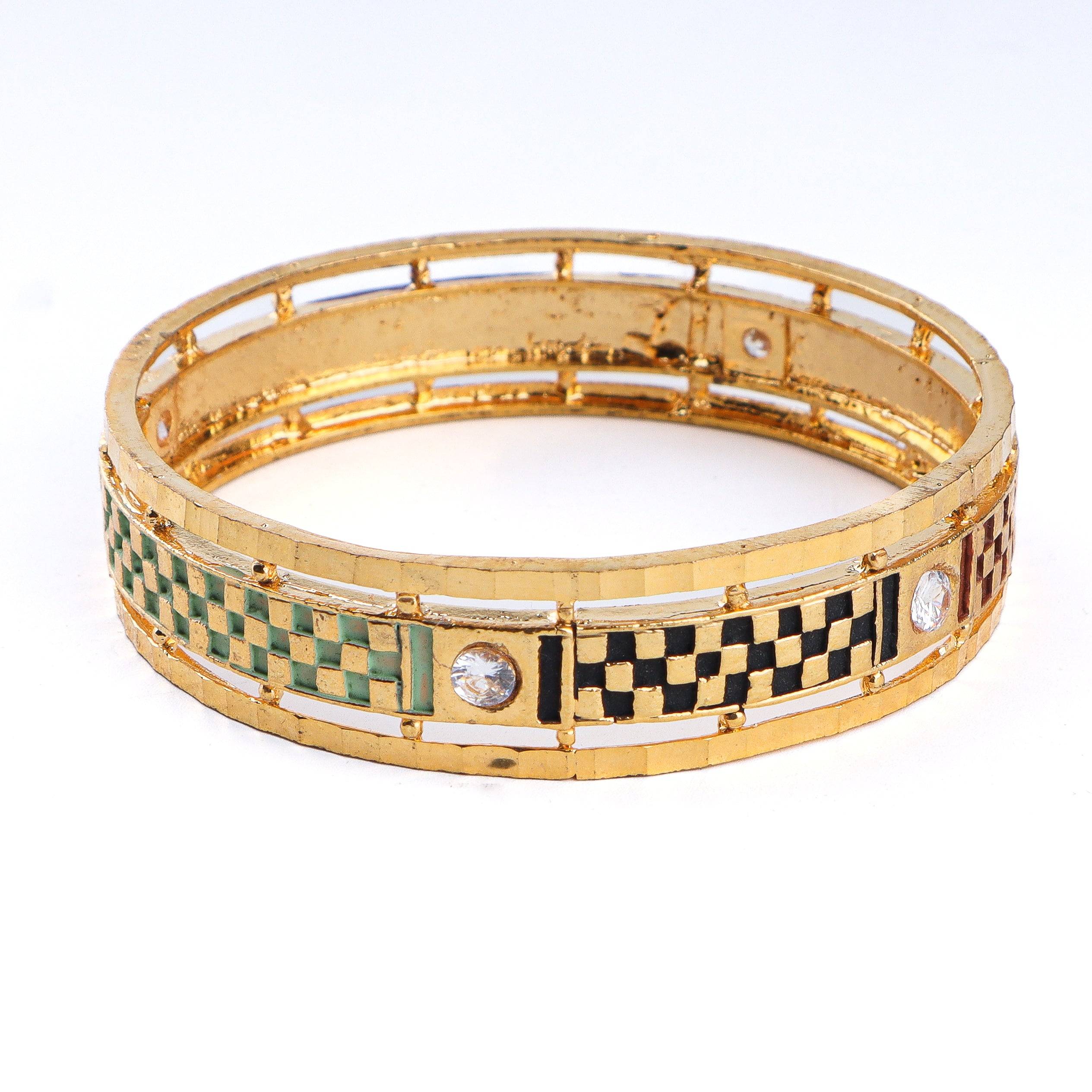 Close-up of a 22K gold-plated fashion bangle (single) showcasing intricate detailing, fine craftsmanship, and rich 22K gold-plated finish