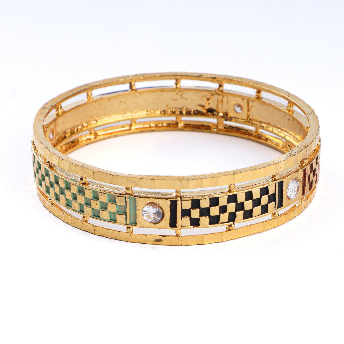 Close-up of a 22K gold-plated fashion bangle (single) showcasing intricate detailing, fine craftsmanship, and rich 22K gold-plated finish