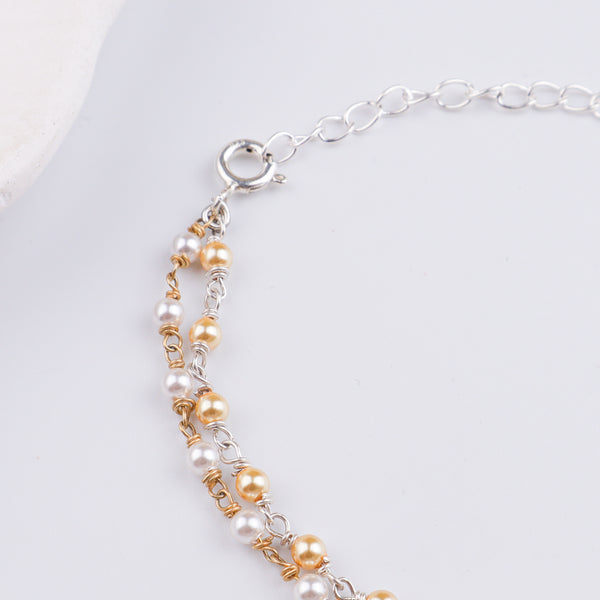 White & Golden Pearl Silver Bracelet (Project Handmade)