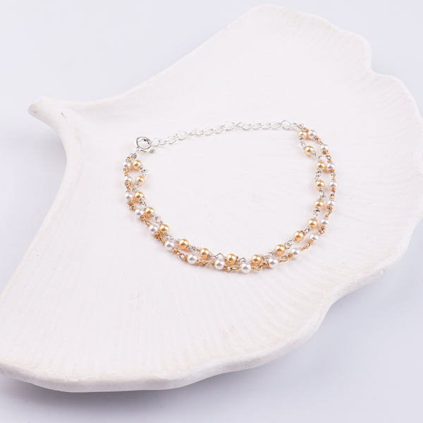 White & Golden Pearl Silver Bracelet (Project Handmade)