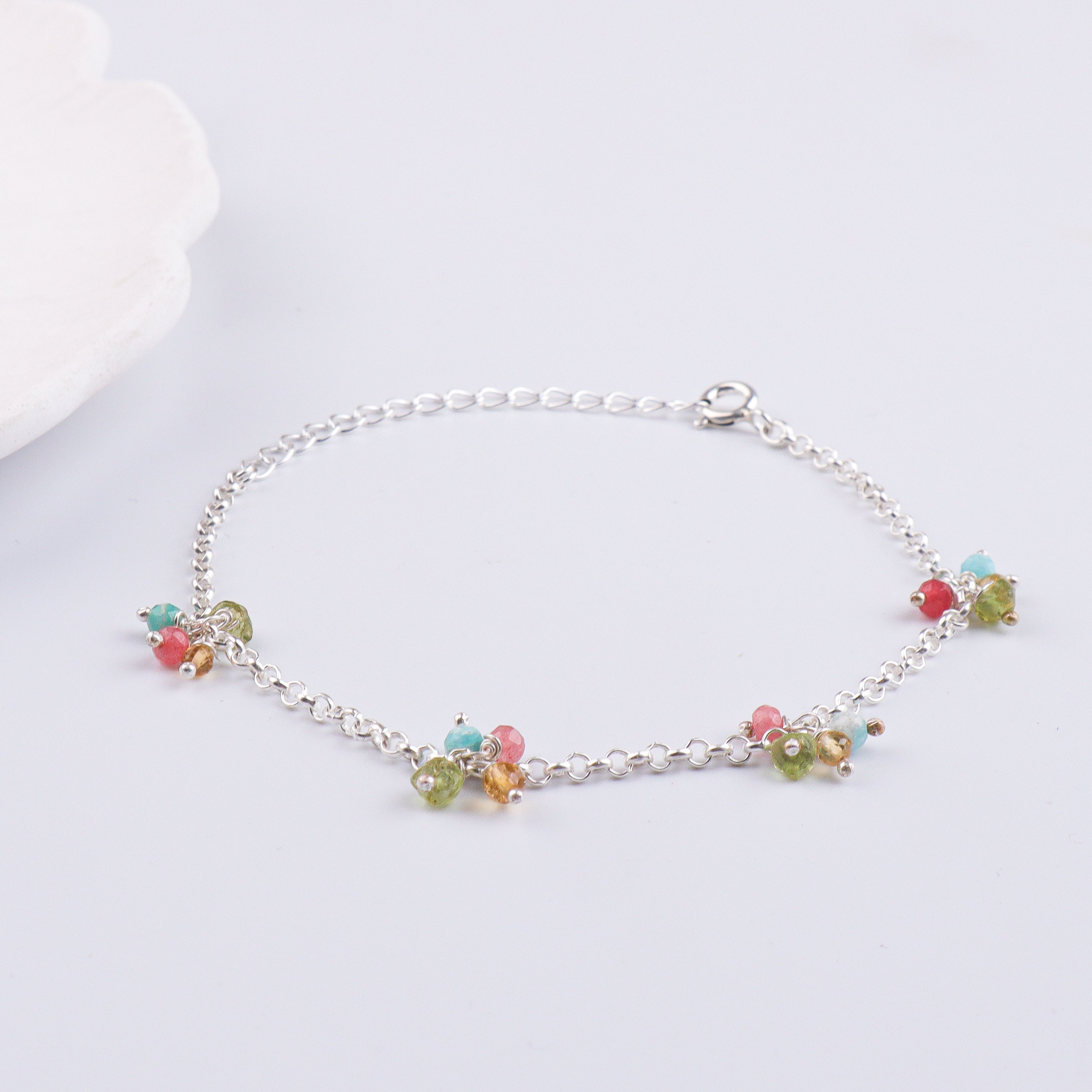Multicolor Stone Bunch Silver Bracelet (Project Handmade)