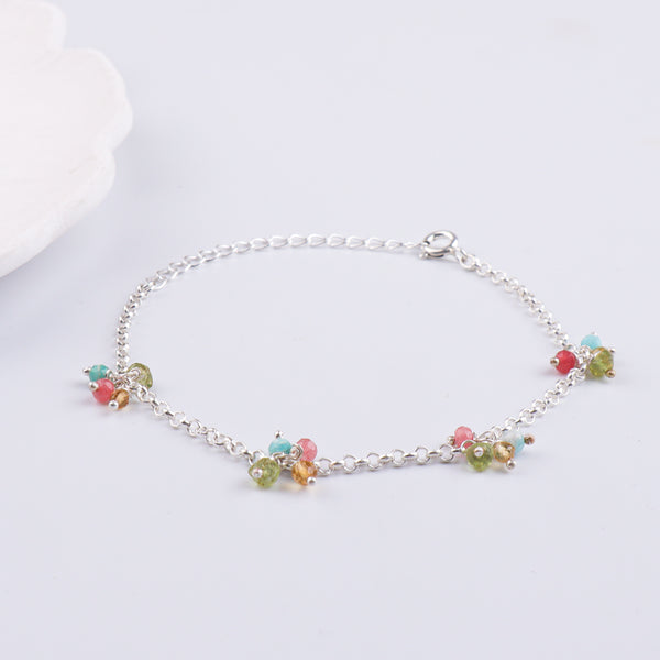 Multicolor Stone Bunch Silver Bracelet (Project Handmade)