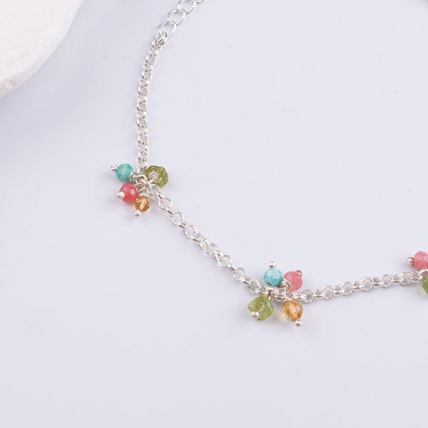 Multicolor Stone Bunch Silver Bracelet (Project Handmade)