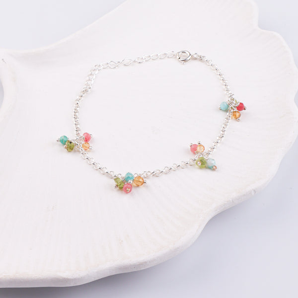 Multicolor Stone Bunch Silver Bracelet (Project Handmade)
