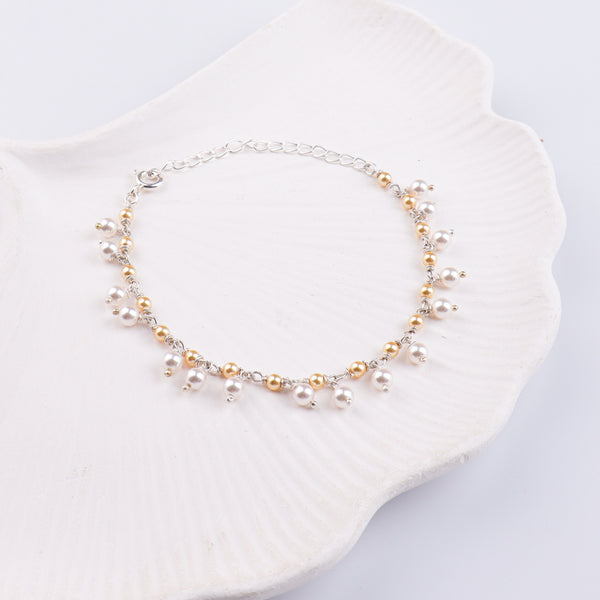 White & Golden Pearl Silver Bracelet (Project Handmade)