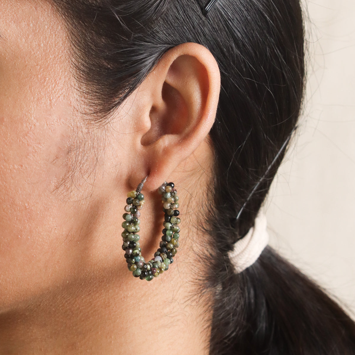 Silver Tourmaline Hoops