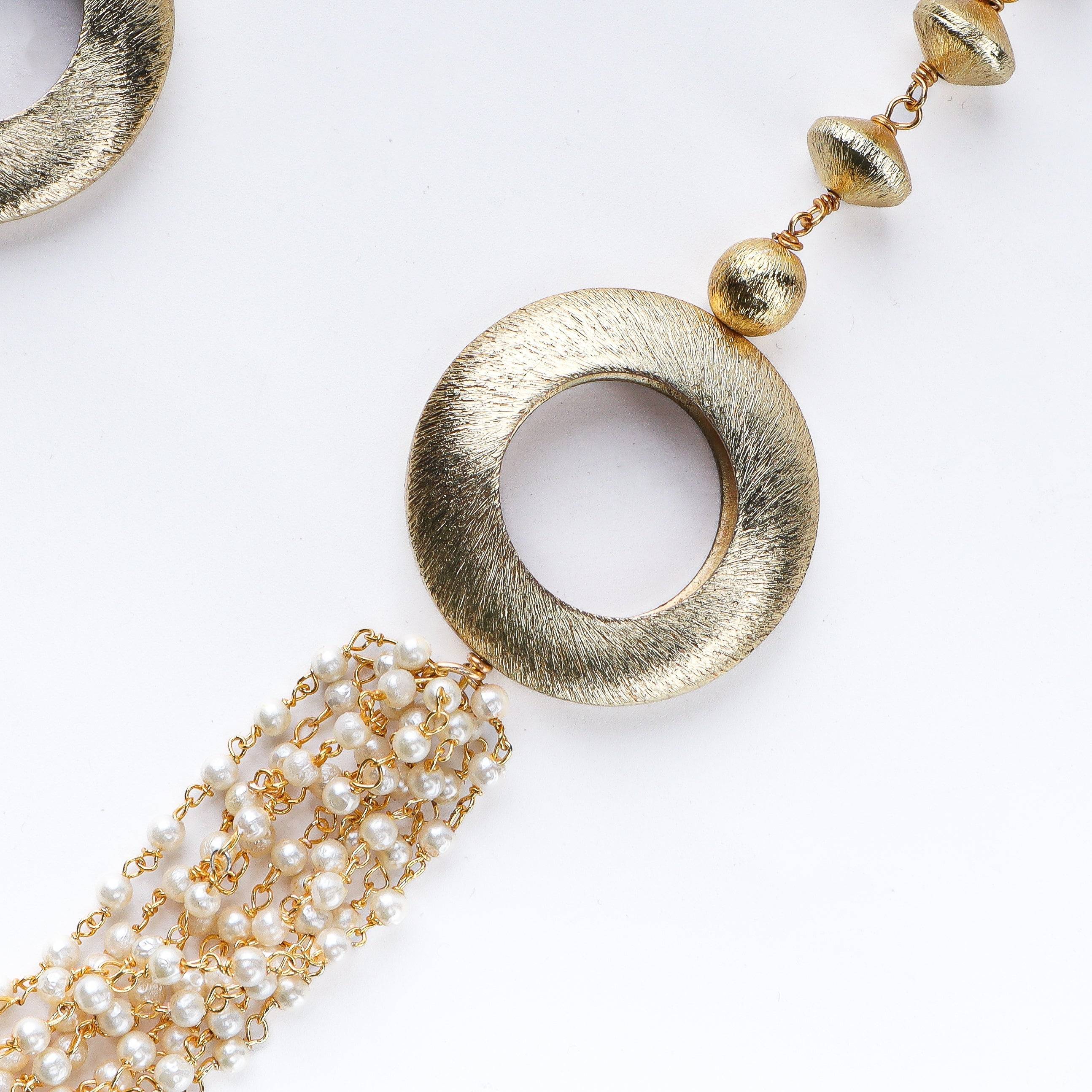 Close-up of 22K gold-plated fashion necklace showcasing intricate detailing, fine craftsmanship, and rich 22K gold plating