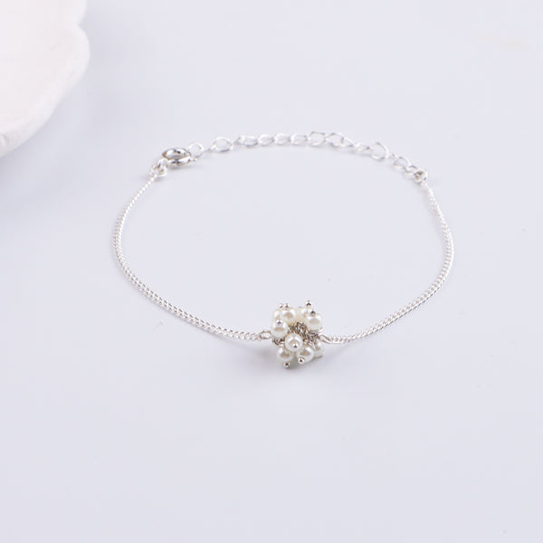 Pearl Bunch Silver Chain Bracelet (Project Handmade)