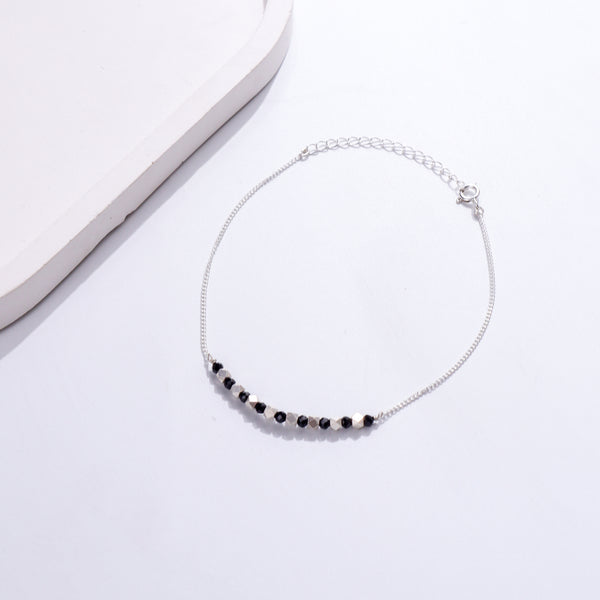Silver chain anklet with black and silver beads