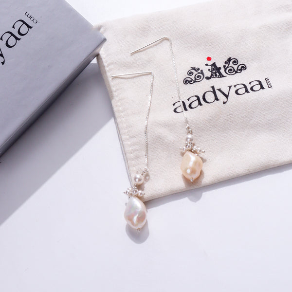 Sui Dhaaga Pearl Cluster Earrings in Sterling Silver