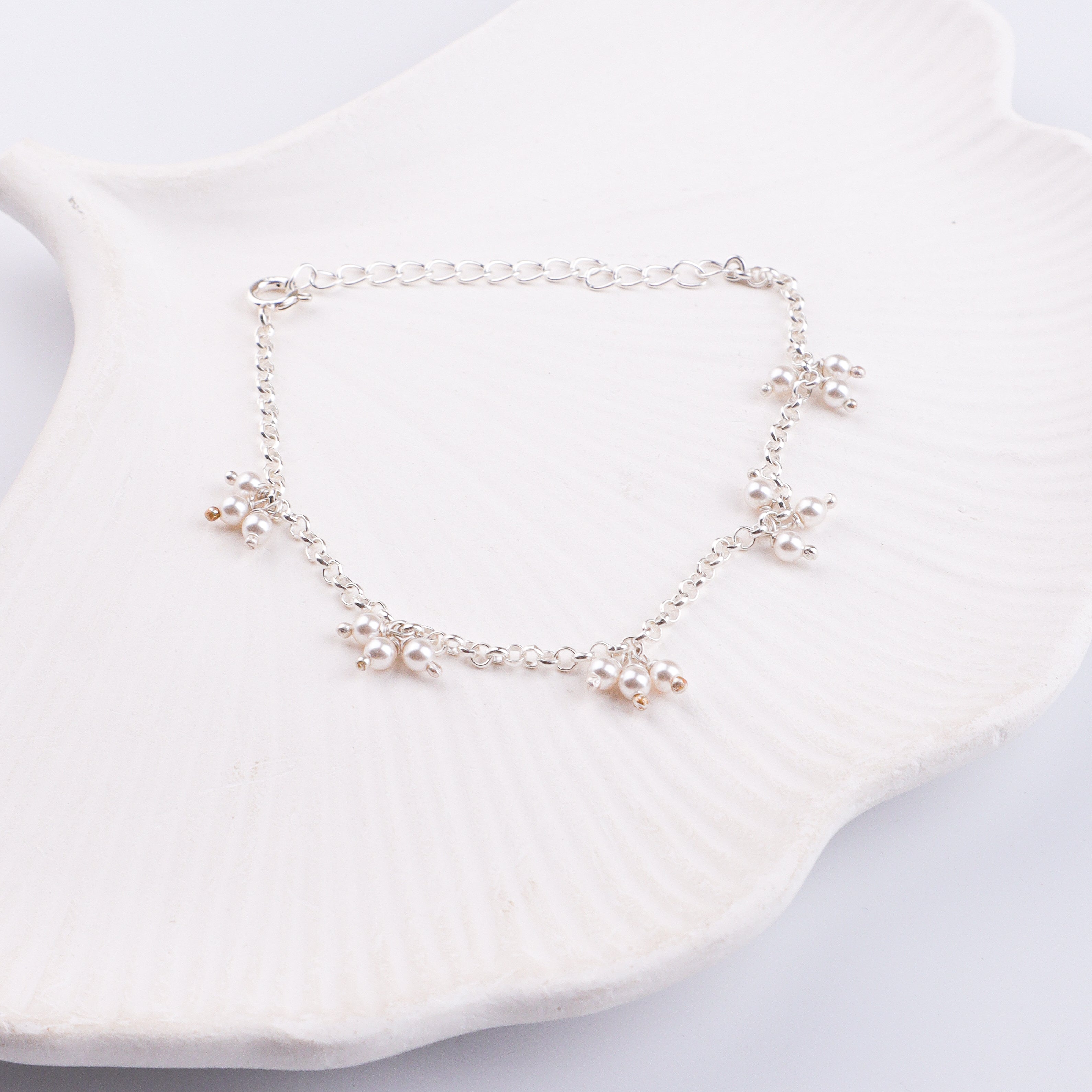 Pearl Bunch Silver Chain Bracelet (Project Handmade)
