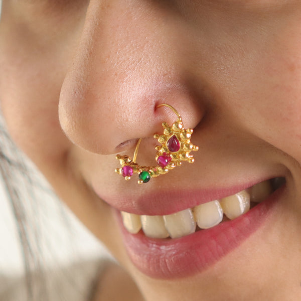 Itihaas Silver Maharashtrian Nath: Small, Left piercing | 92.5 Silver | 22K Gold Plated