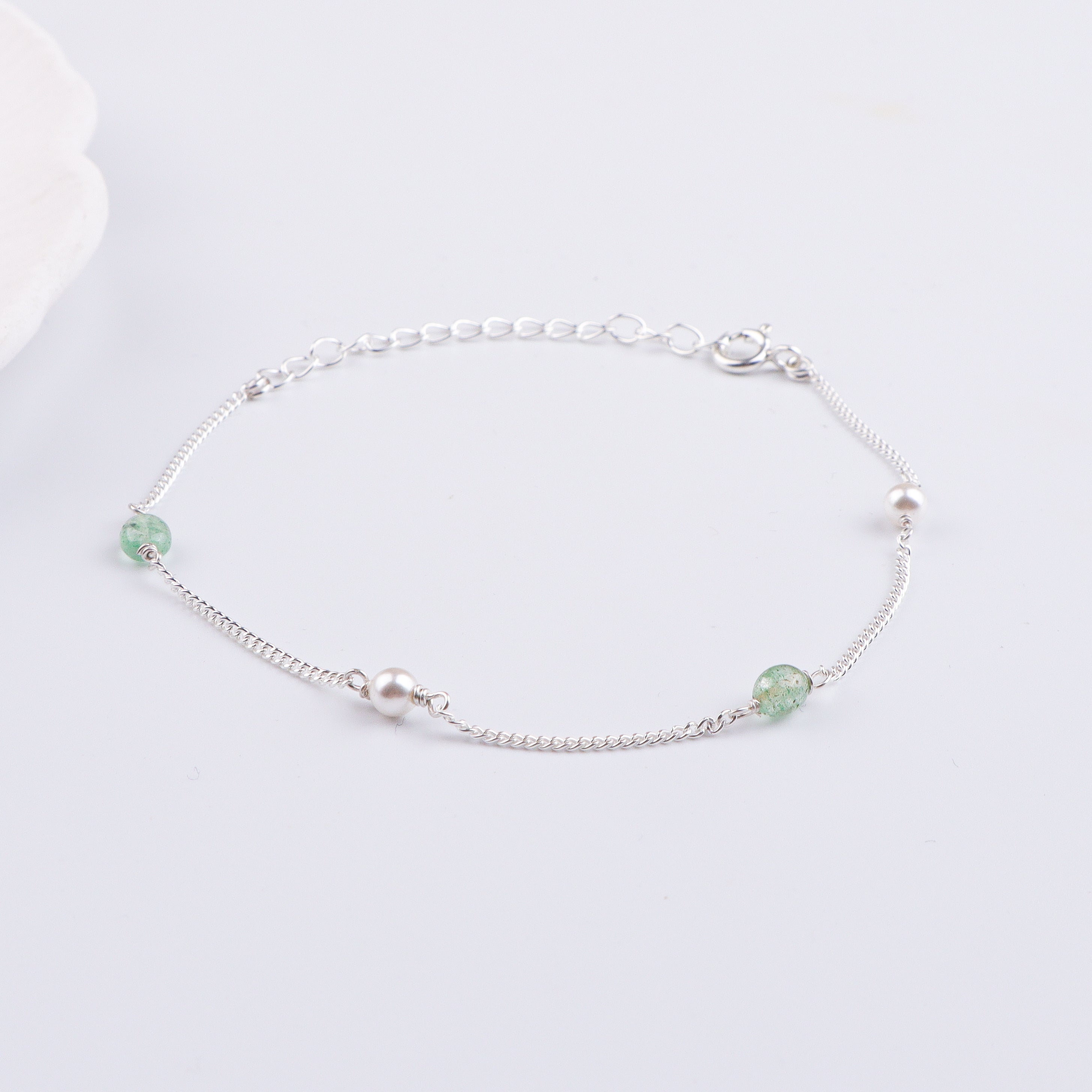 Russian Quartz & Pearl Silver Chain Bracelet (Project Handmade)