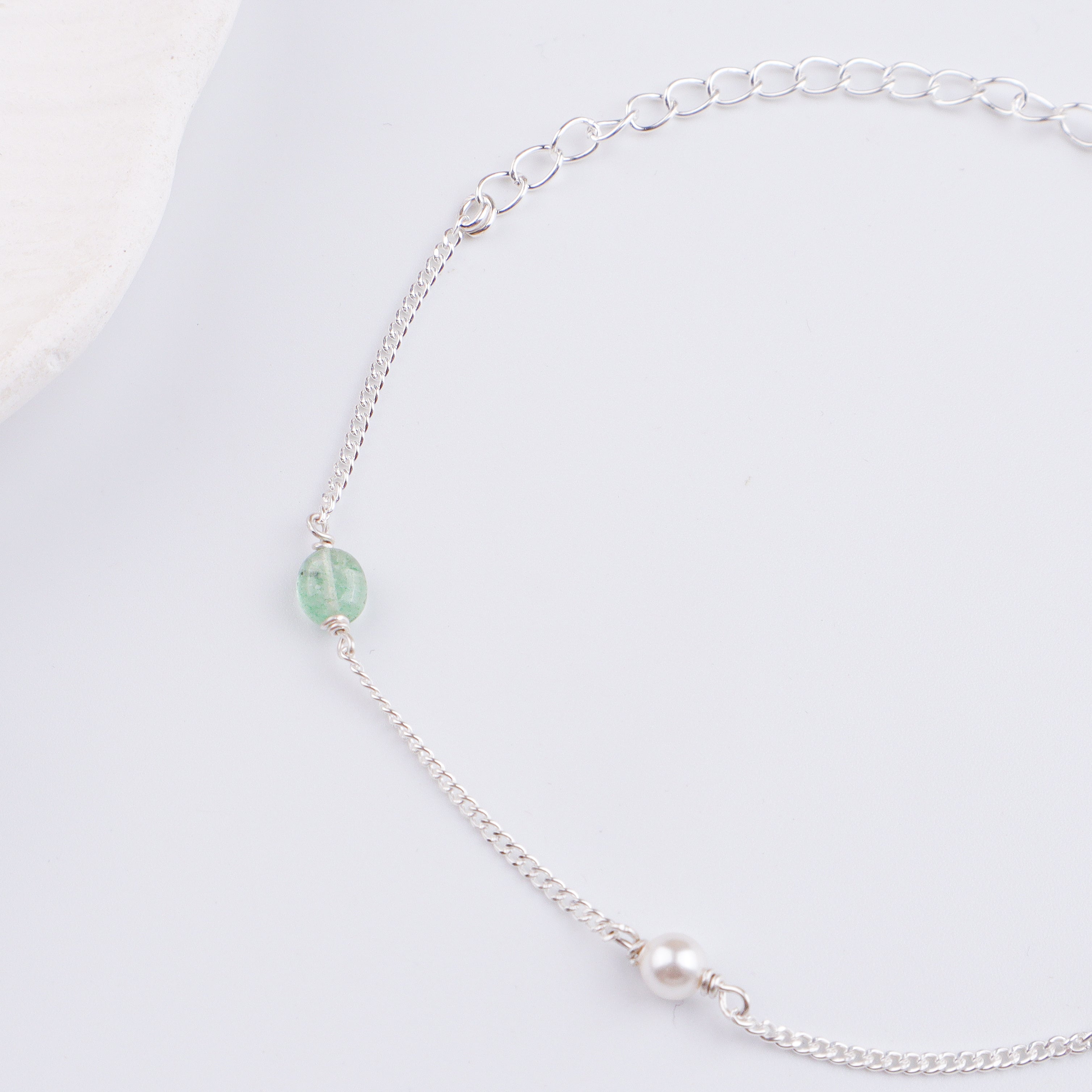 Russian Quartz & Pearl Silver Chain Bracelet (Project Handmade)