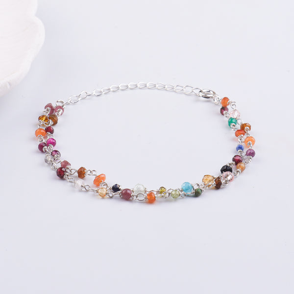 Two Layered Multicolor Stone Silver Bracelet (Project Handmade)