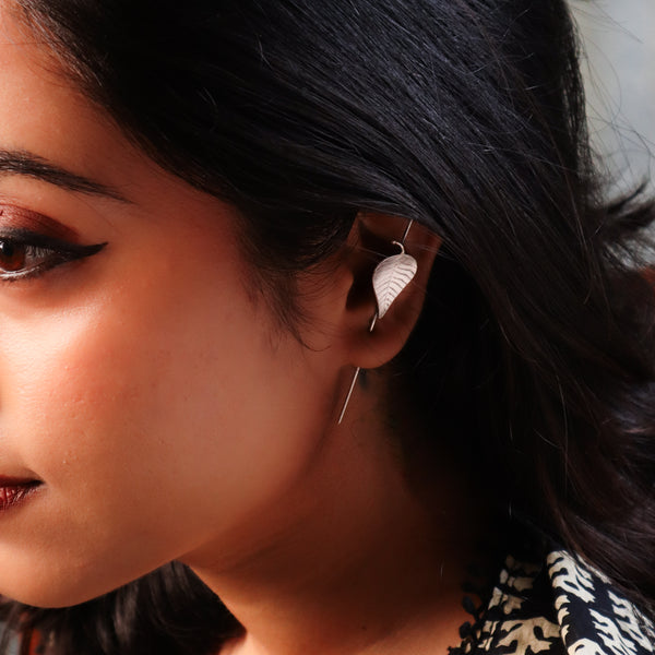 Silver Peepal Motif Single Earcuff