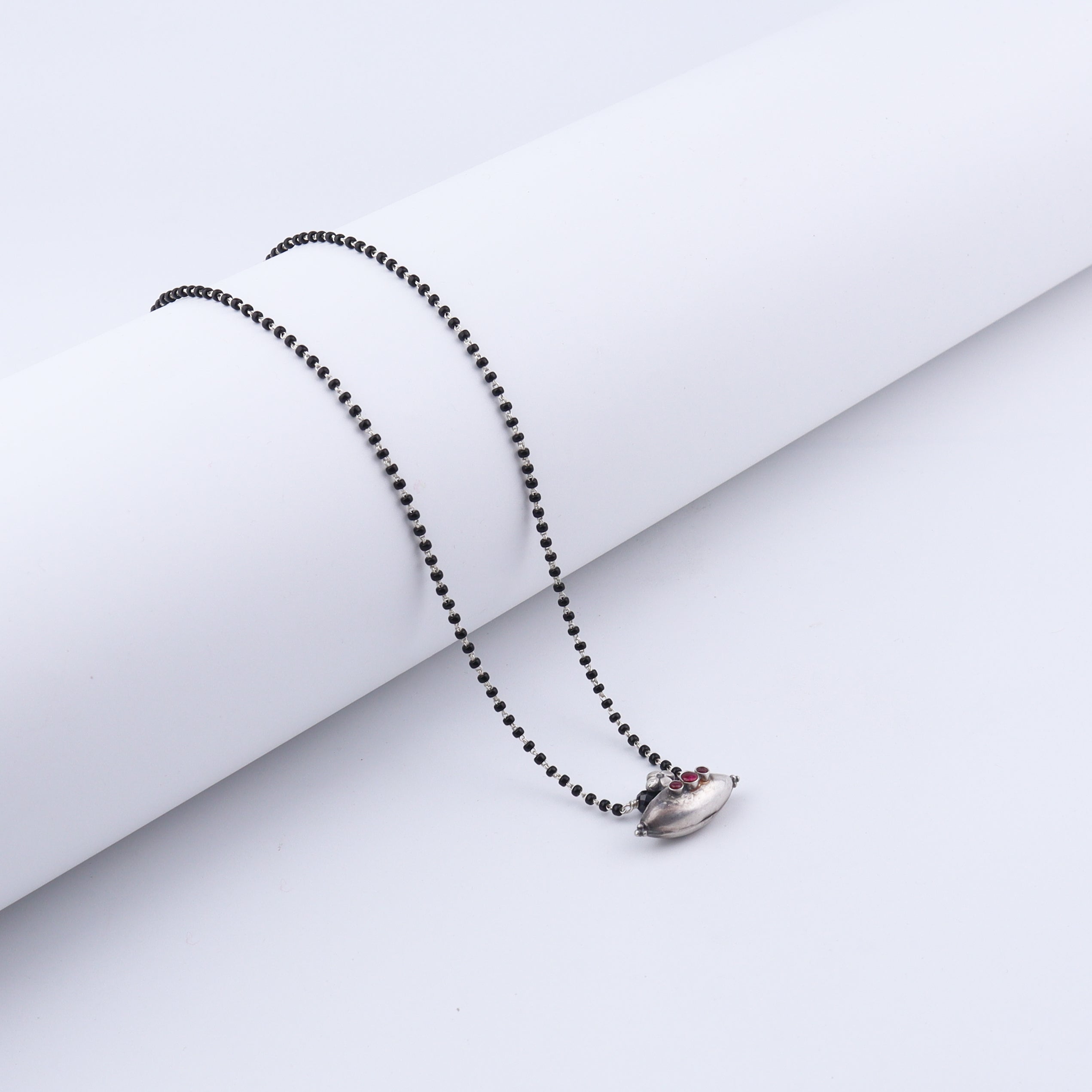 Silver Black Beads Chain Tribal Motif Mangalsutra