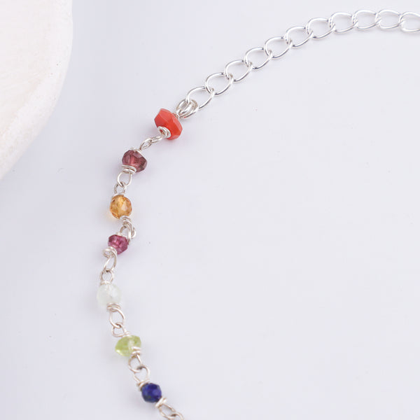 Multicolor Stone Silver Chain Bracelet (Project Handmade)
