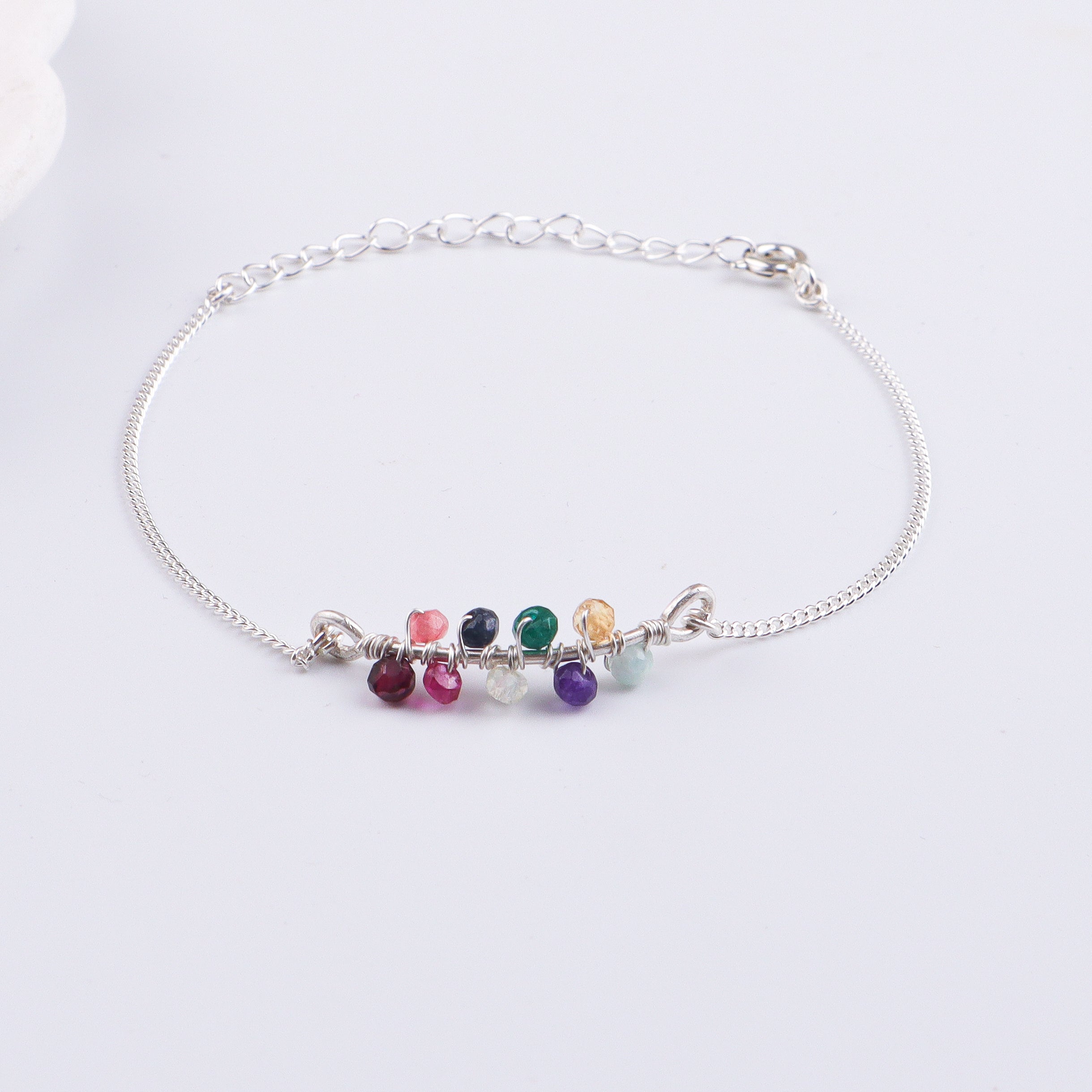 Multicolor Stone Silver Chain Bracelet (Project Handmade)