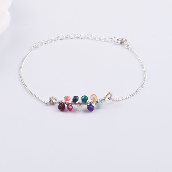 Multicolor Stone Silver Chain Bracelet (Project Handmade)