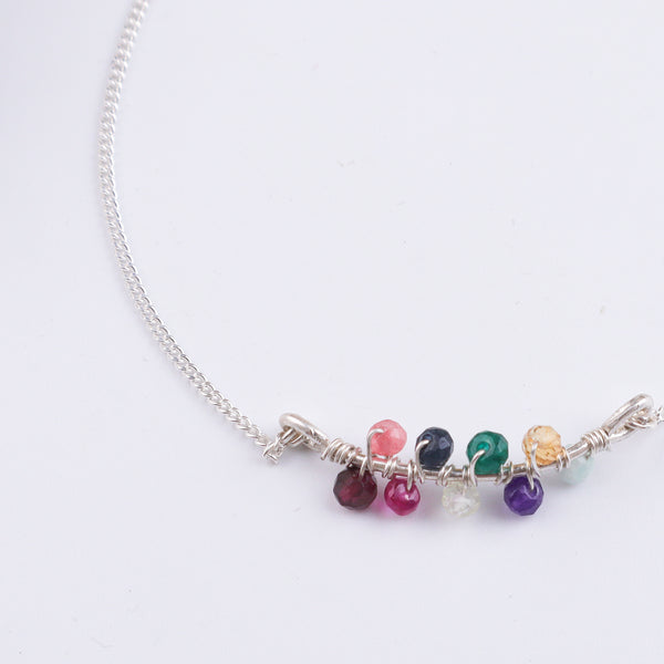 Multicolor Stone Silver Chain Bracelet (Project Handmade)