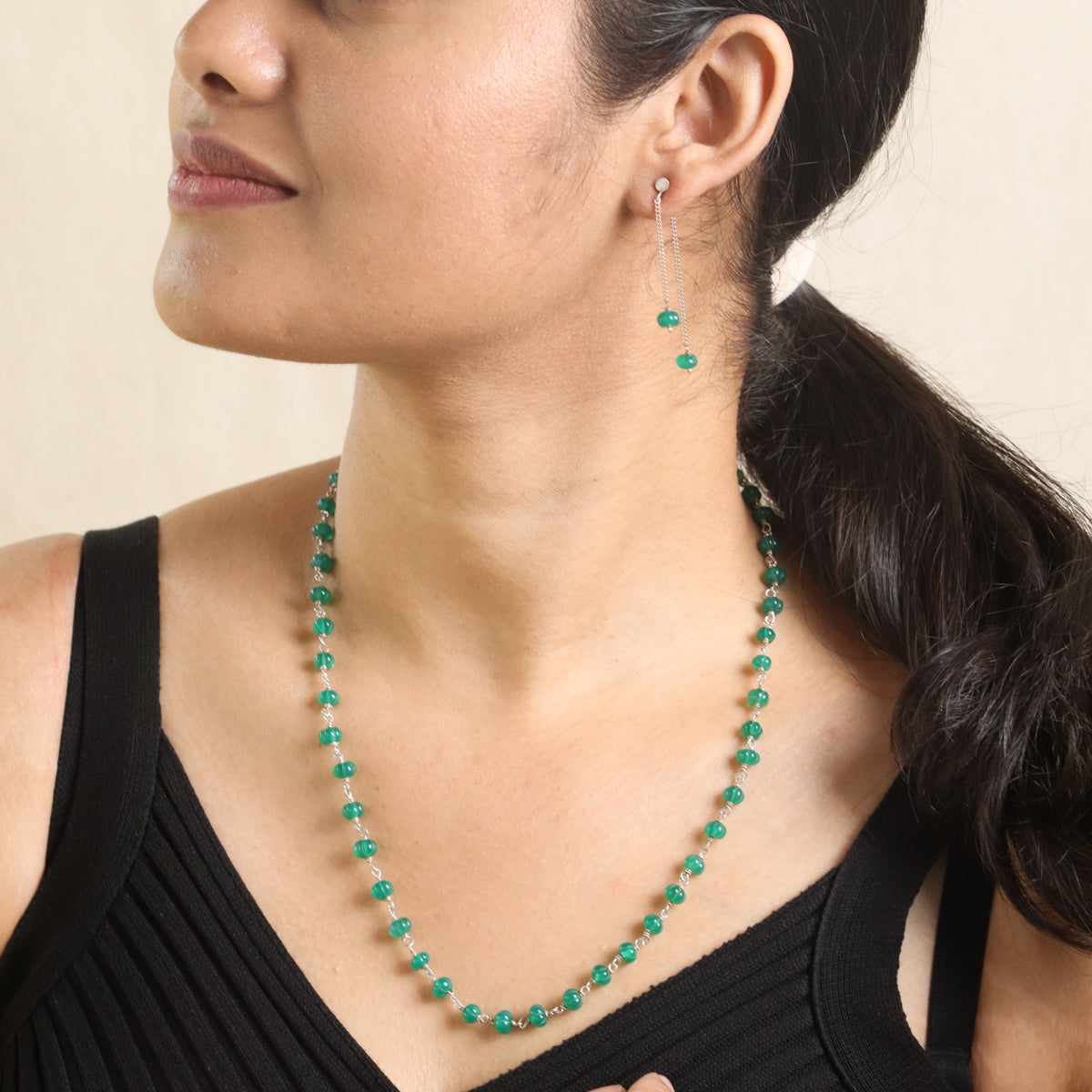 Silver Set with Semi Precious Stones-Green Onyx