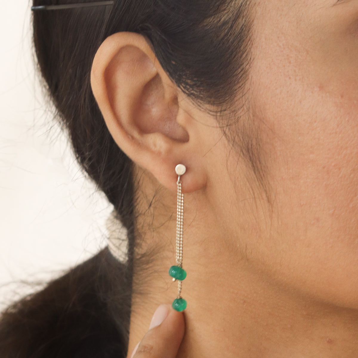 Silver Set with Semi Precious Stones-Green Onyx