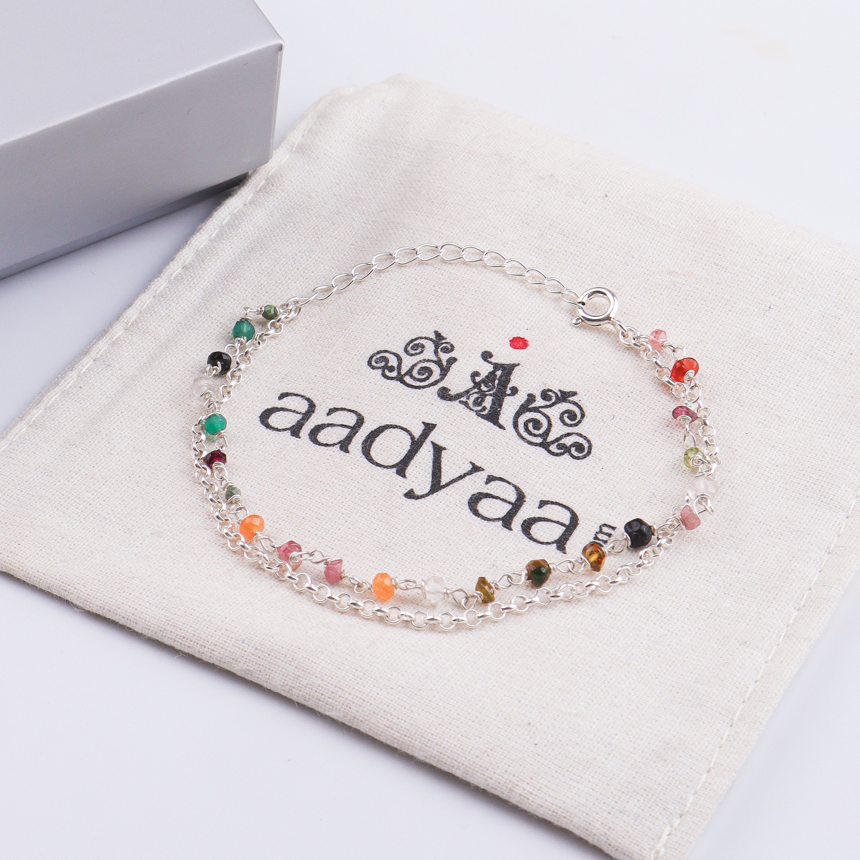 Multicolor Stone Silver Bracelet (Project Handmade)