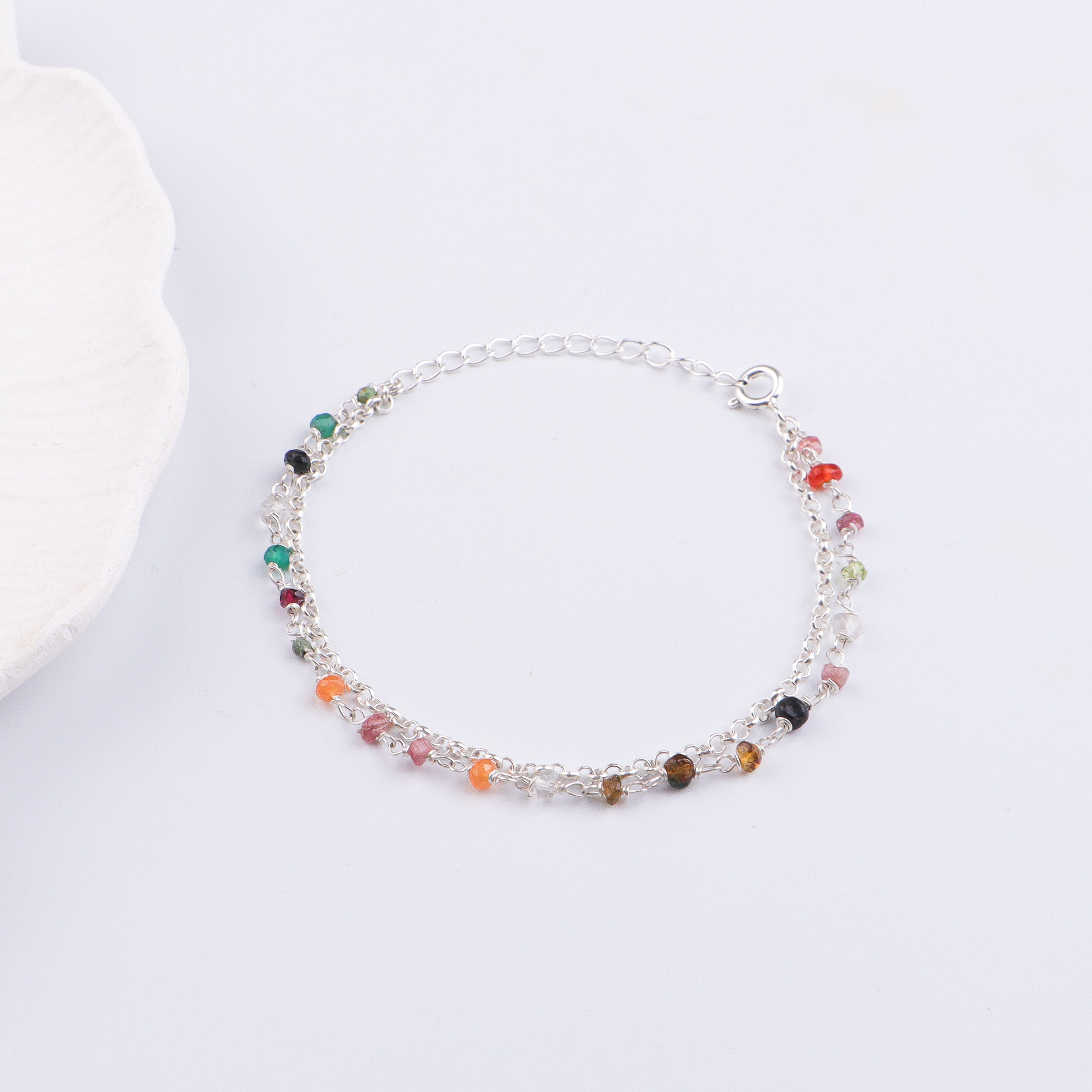 Multicolor Stone Silver Bracelet (Project Handmade)