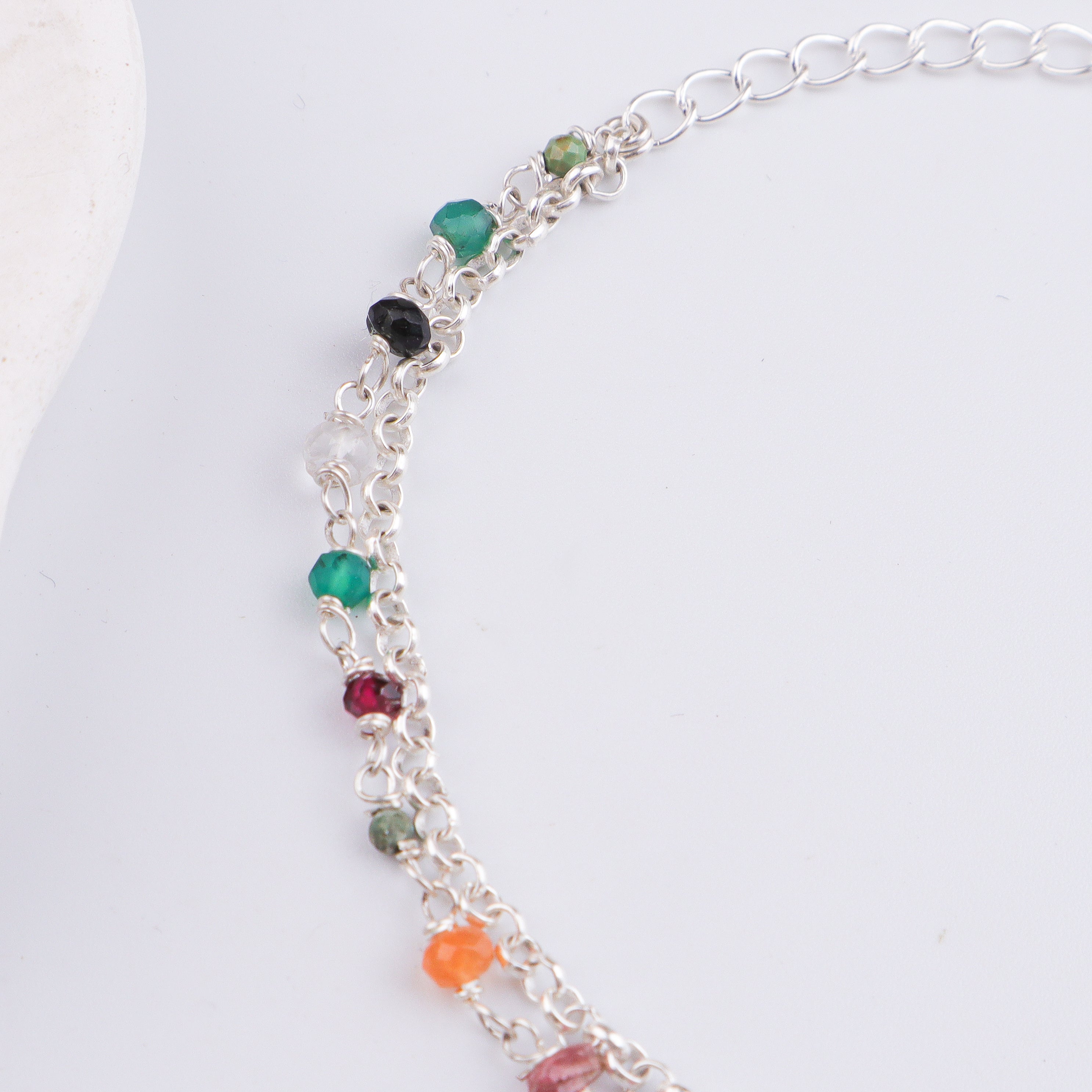 Multicolor Stone Silver Bracelet (Project Handmade)