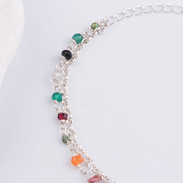 Multicolor Stone Silver Bracelet (Project Handmade)