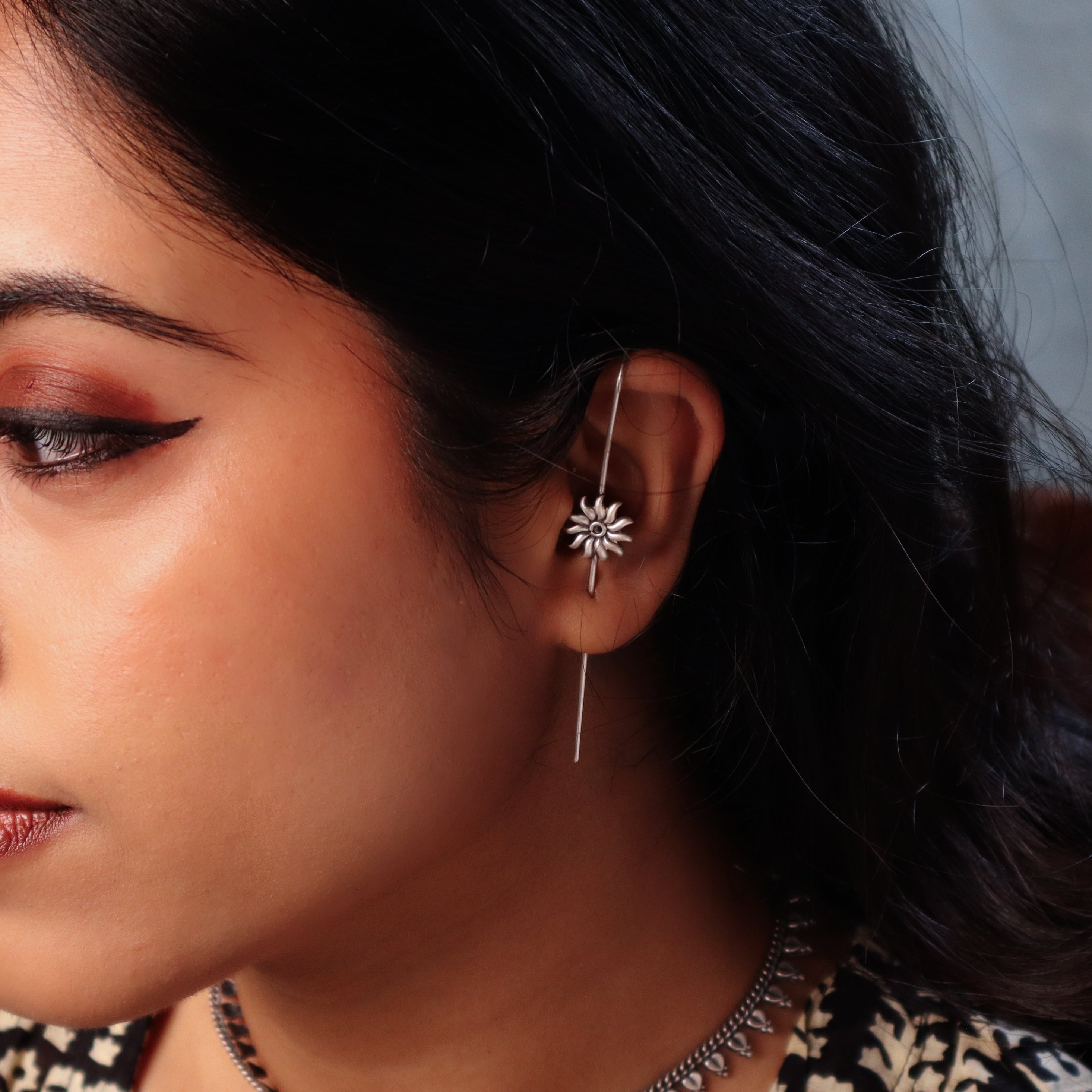 Silver Sun Motif Single Earcuff