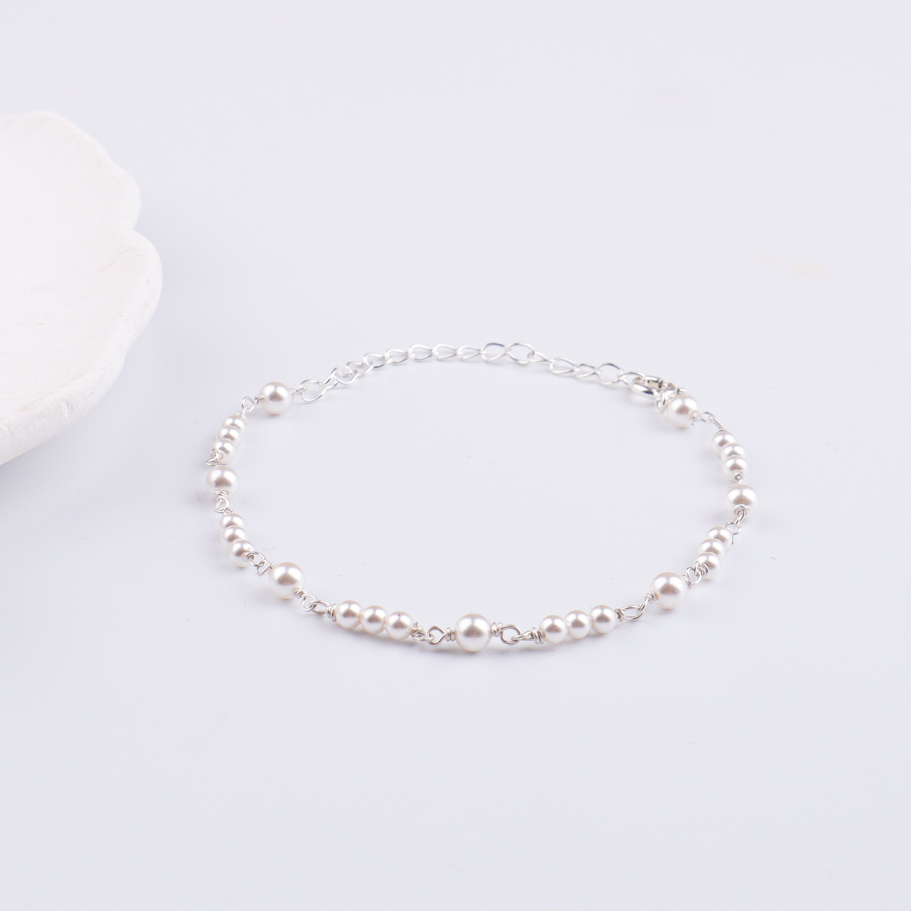 White Pearl Silver Ganthan Bracelet (Project Handmade)