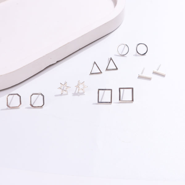 Geometric silver earrings set
