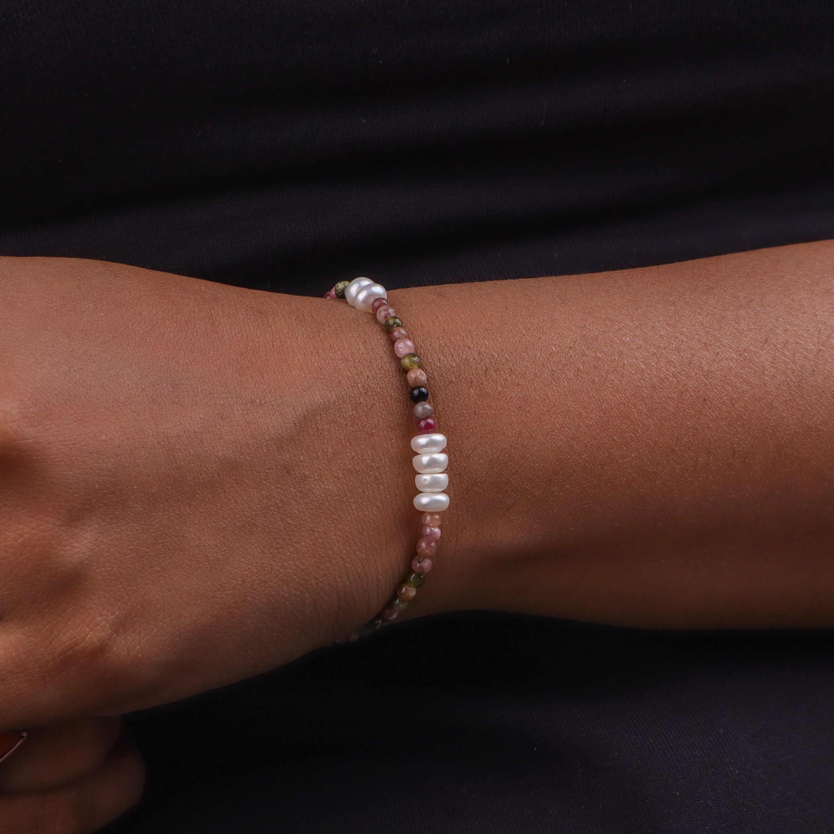 Tourmaline & Freshwater Pearl Silver Bracelet (Project Handmade)