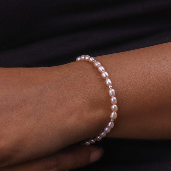 Rice Pearl Silver Bracelet (Project Handmade)