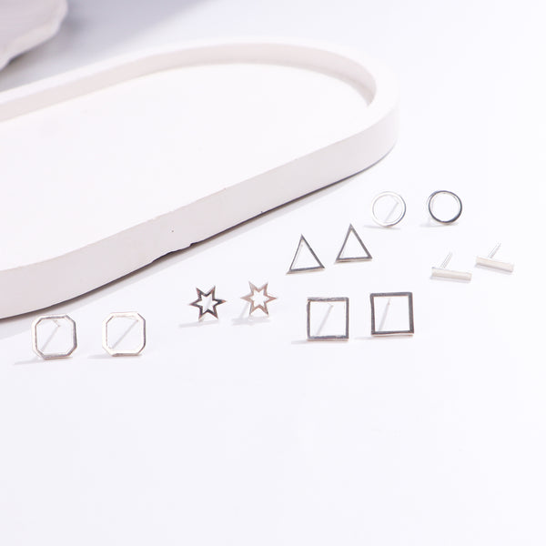 Geometric silver earrings set