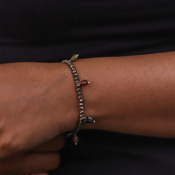 Pyrite Stone Silver Bracelet (Project Handmade)