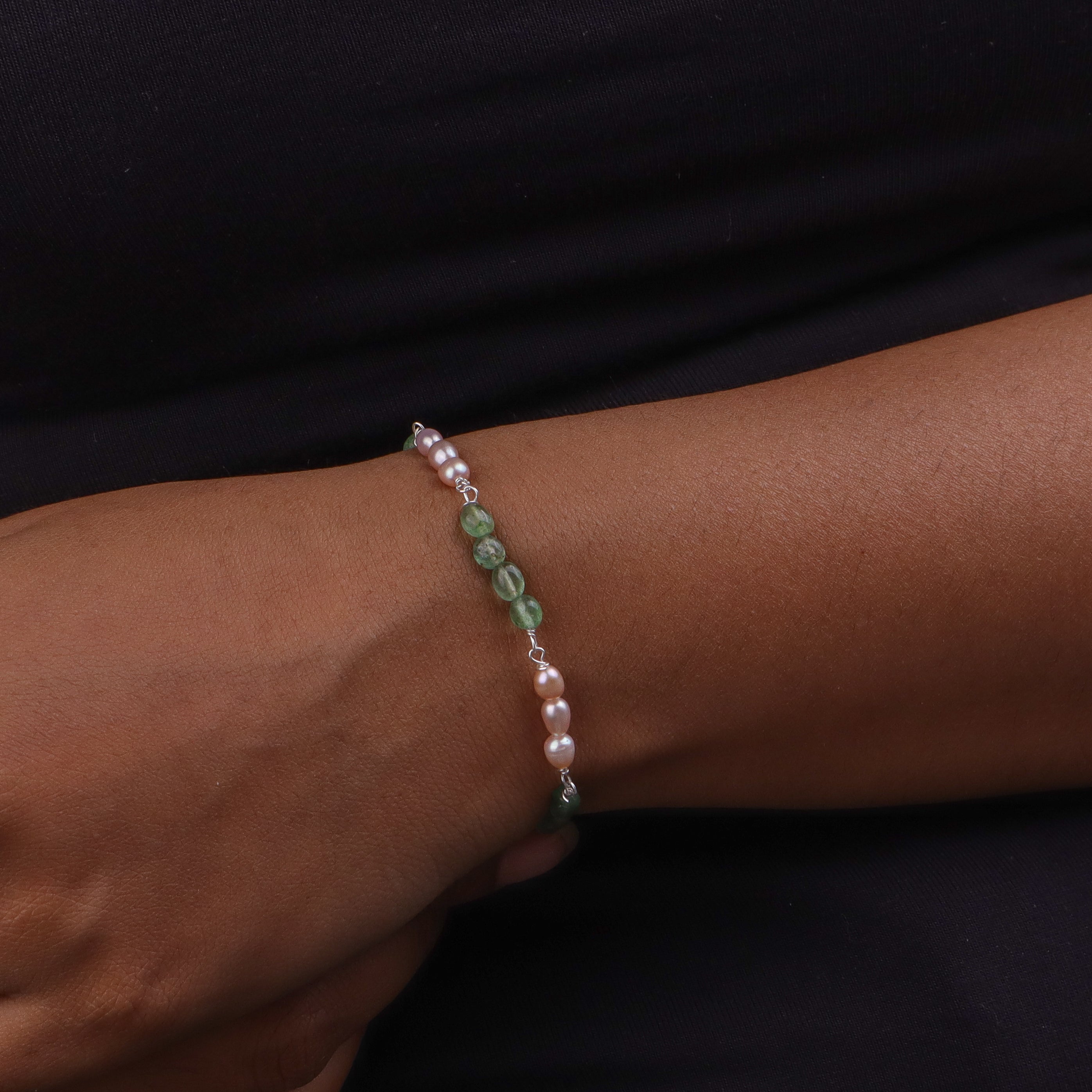 Russian Quartz & Rice Pearl Silver Bracelet (Project Handmade)