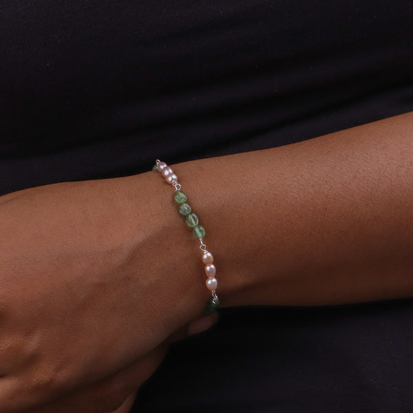 Russian Quartz & Rice Pearl Silver Bracelet (Project Handmade)