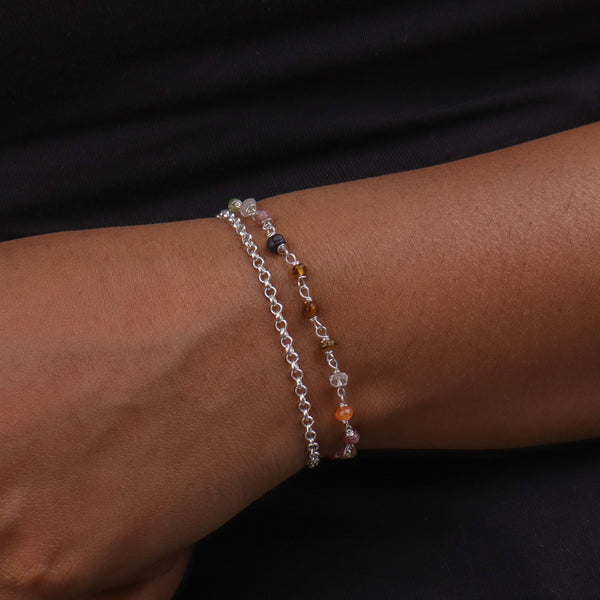 Multicolor Stone Silver Bracelet (Project Handmade)