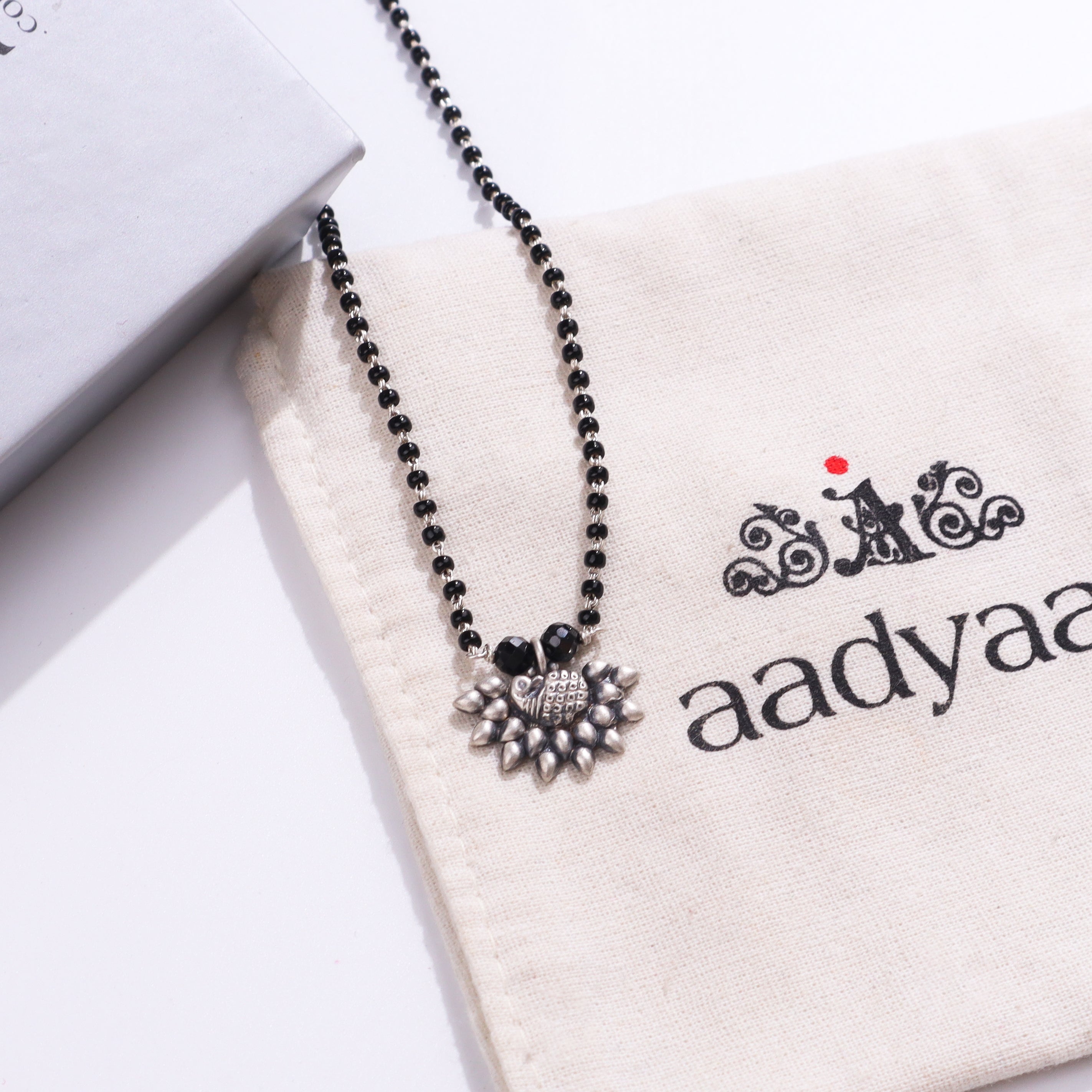 Black beaded Mangalsutra with silver accents