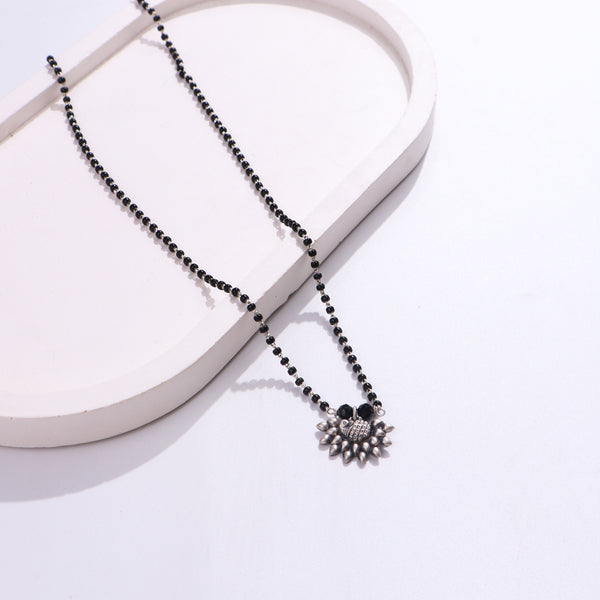 Black beaded silver mangalsutra with pendant