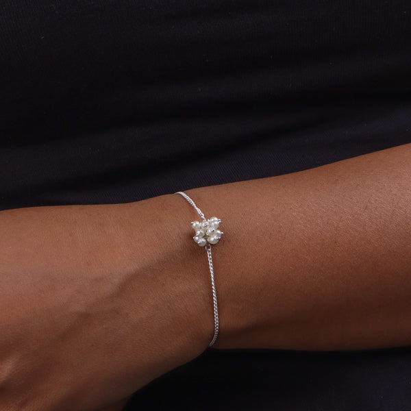 Pearl Bunch Silver Chain Bracelet (Project Handmade)