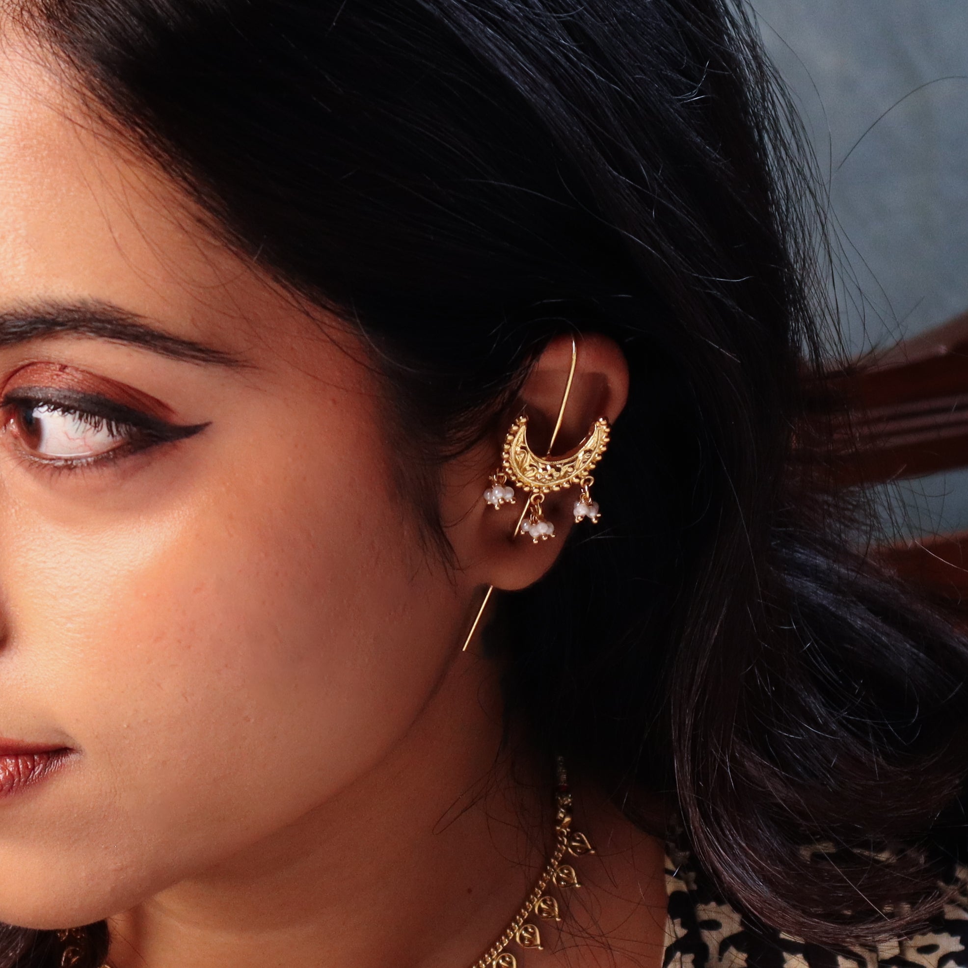 Ghungroo Chandrakor Motif Single Earcuff | 92.5 Silver | 22K Gold Plated