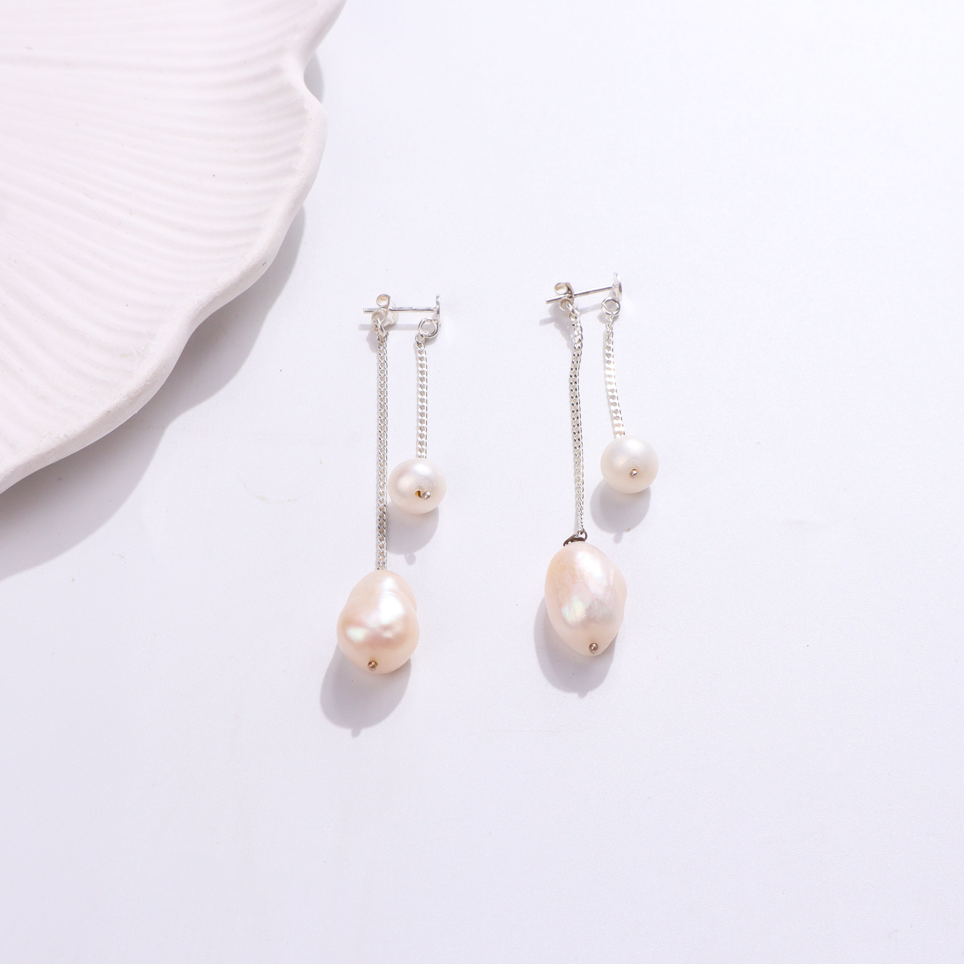 Double Pearl Drops Earring