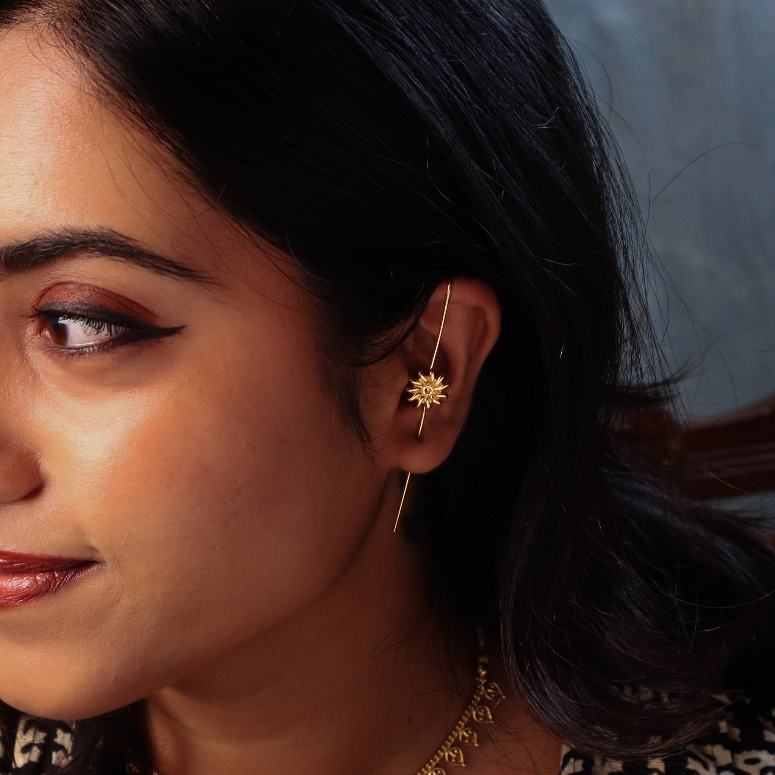 Silver Sun Motif Earcuff | 92.5 Silver | 22K Gold Plated