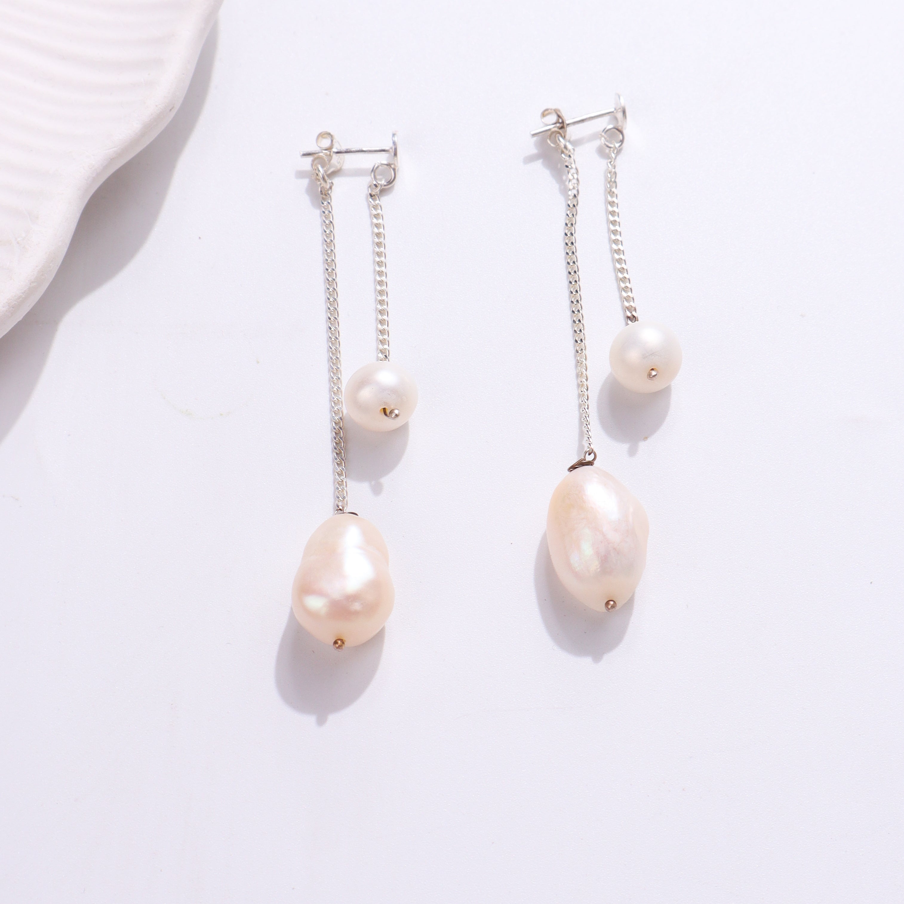 Double Pearl Drops Earring