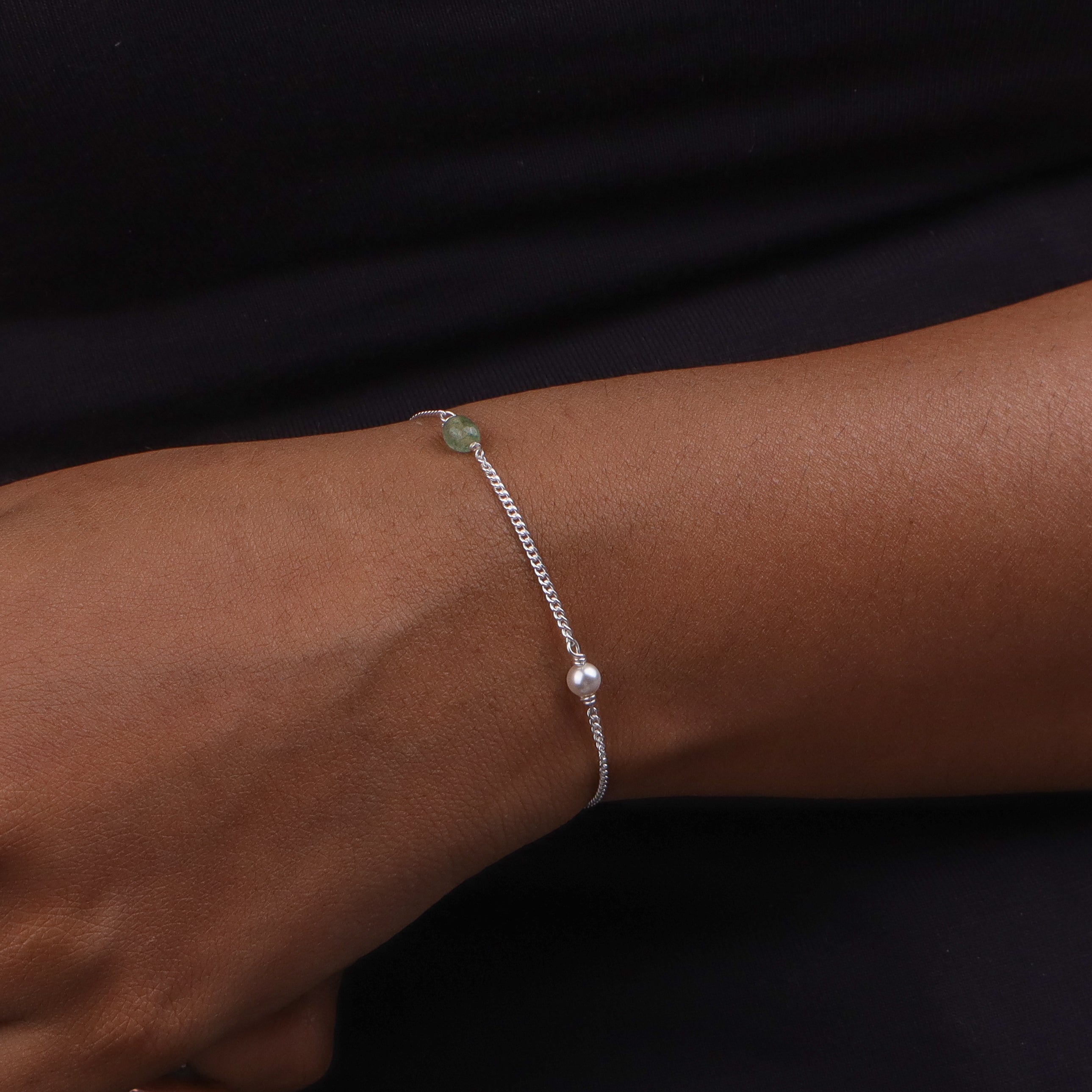 Russian Quartz & Pearl Silver Chain Bracelet (Project Handmade)