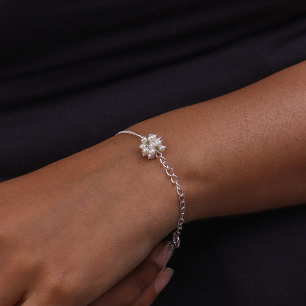 Pearl Bunch Silver Chain Bracelet (Project Handmade)